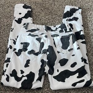 Stylish Black and White Cow Print Skinny Jeans